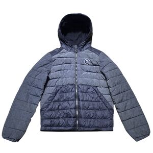 Abercrombie Kids Boys 15/16 Hooded Puffer Jacket Charcoal Gray Navy-Blk Quilted